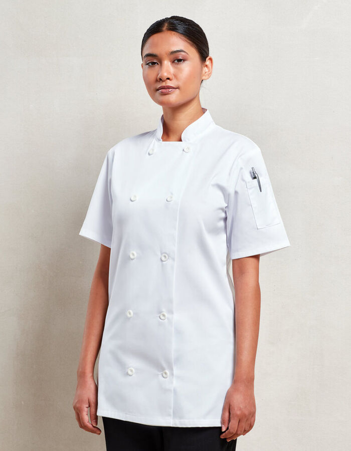 Premier Women's short sleeve chef's jacket PR670 Women's short sleeve chef's jacket Thumbnail