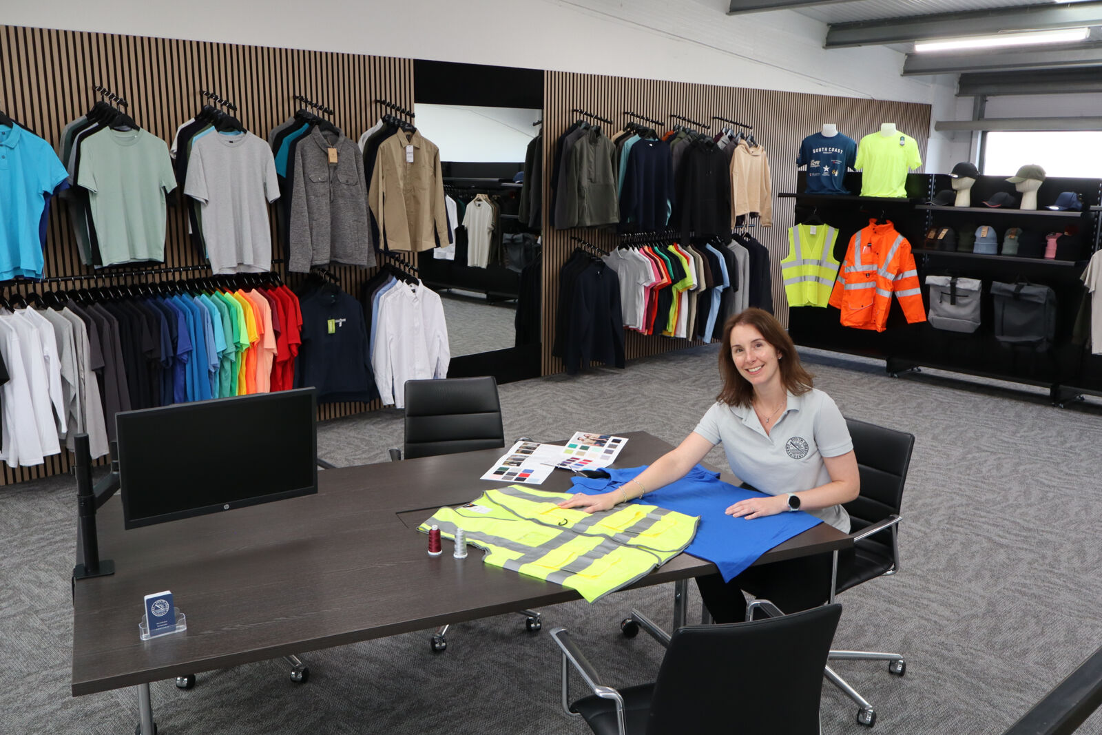 try on garments in dorset embroidery workwear showroom