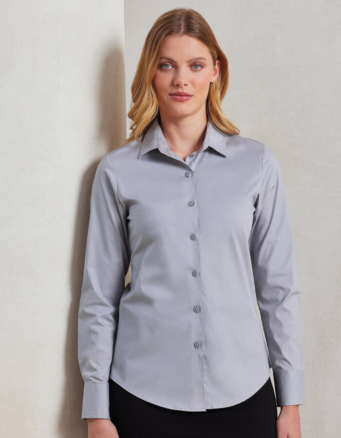 Premier Women's stretch fit cotton poplin long sleeve blouse PR344 Women's stretch fit cotton poplin long sleeve blouse Thumbnail