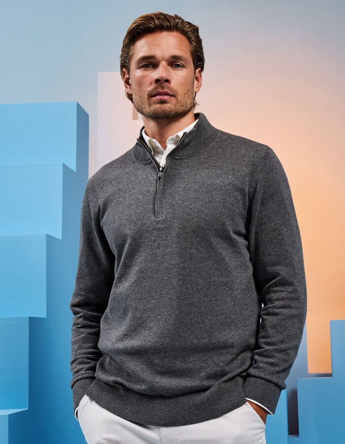 Asquith & Fox Men's cotton blend ¼ zip sweater AQ048 Men's cotton blend ¼ zip sweater Thumbnail