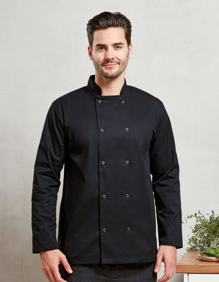 Studded front long sleeve chef's jacket Thumbnail
